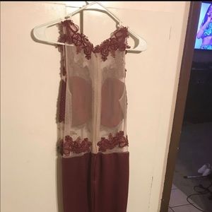 Long burgundy slit dress